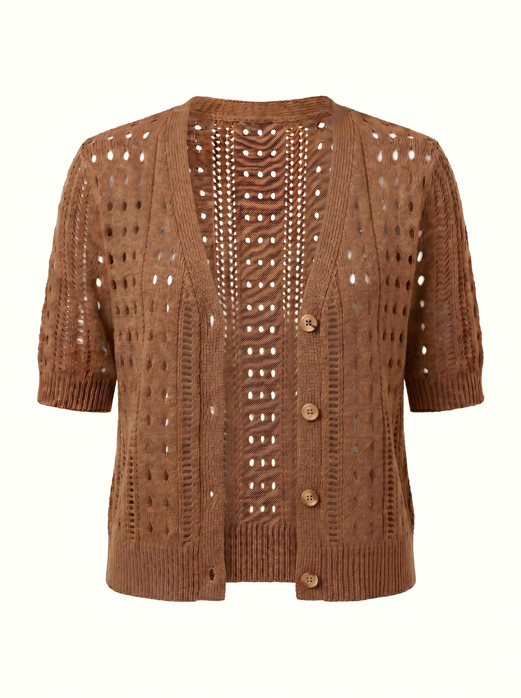 Women’s Crochet Knit Cardigan – V-Neck Button Front & Lightweight Elegance