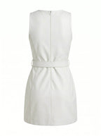 Women’s White Belted Mini Dress – Modern Sculpted Elegance