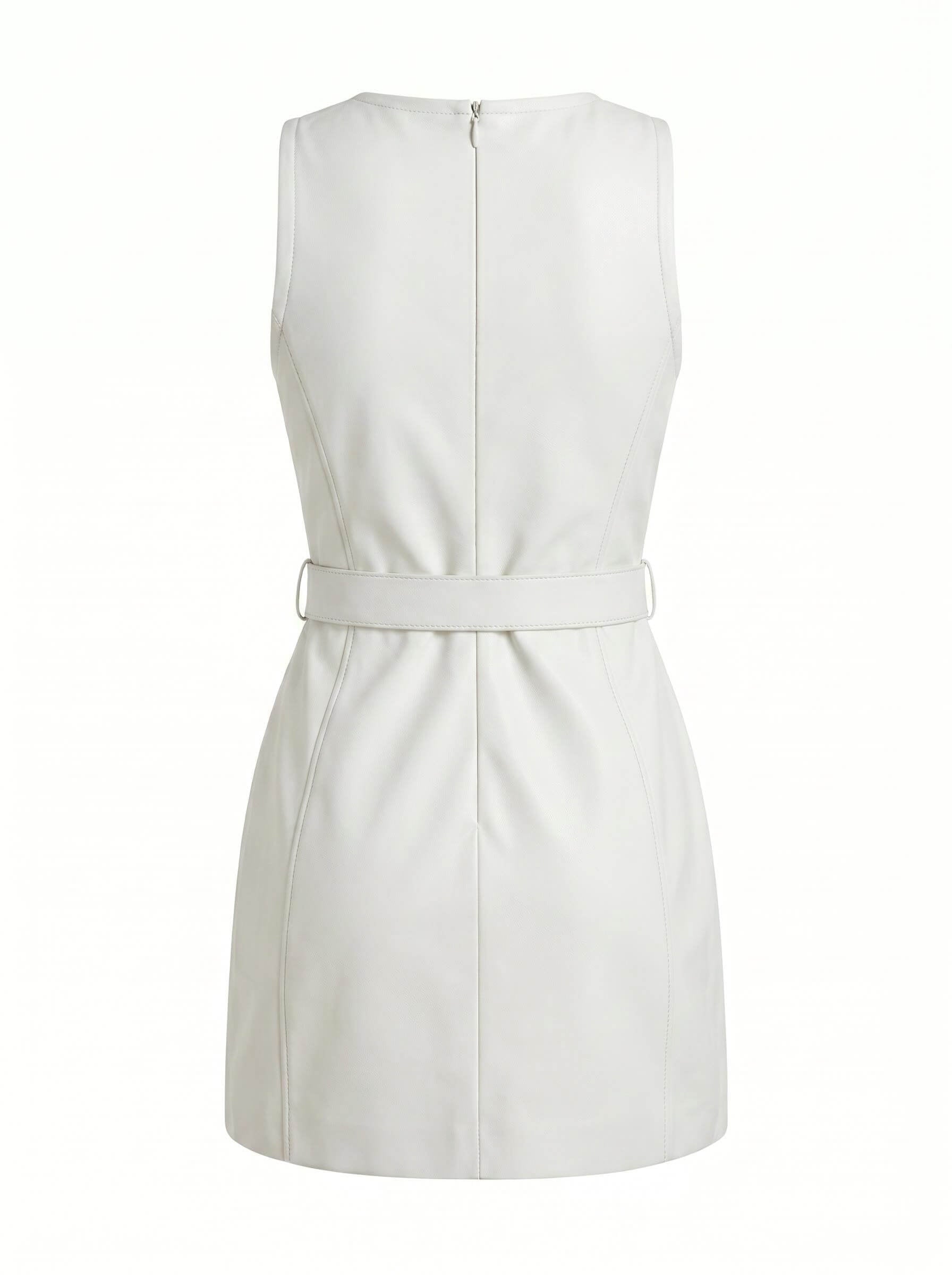 Women’s White Belted Mini Dress – Modern Sculpted Elegance