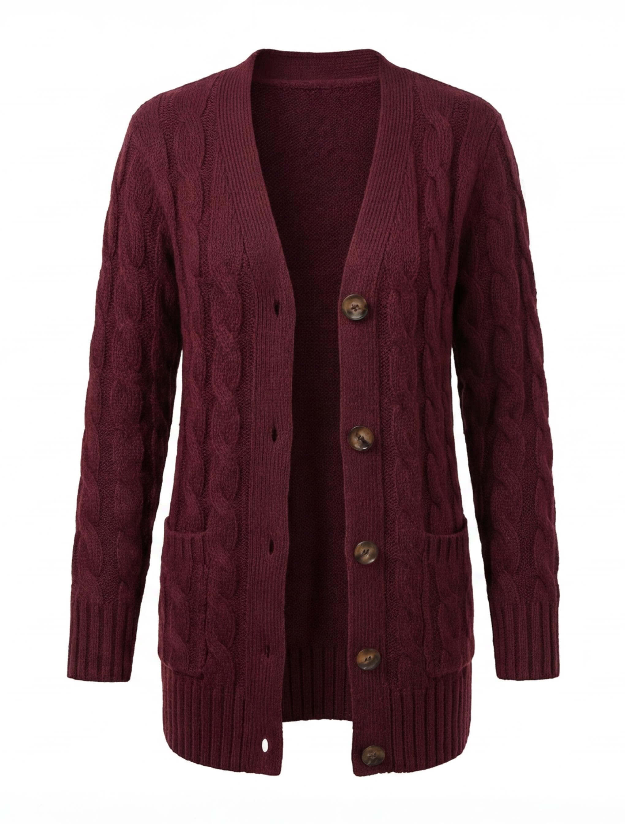 Women’s Cable Knit Cardigan – Button Front & Cozy Loose Fit