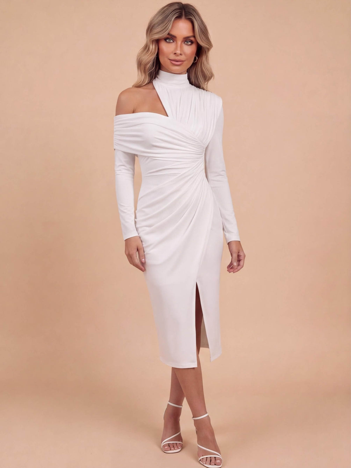 Women’s Asymmetric Off-Shoulder Draped Midi Dress