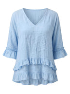 Women’s V-Neck Ruffle Hem Blouse