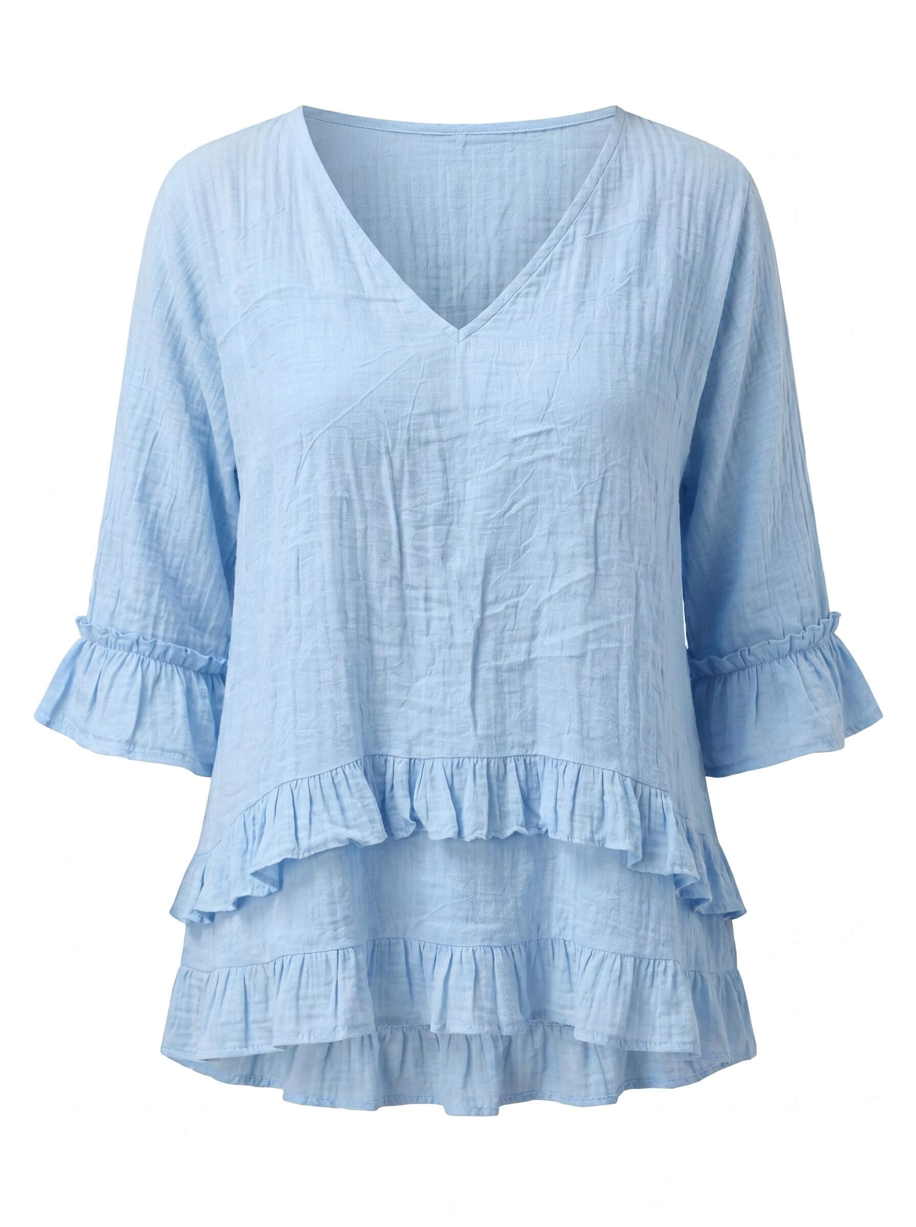 Women’s V-Neck Ruffle Hem Blouse