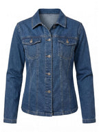 Women’s Slim-Fit Denim Jacket – Metal Buttons, Dual Pockets & Classic Street Style