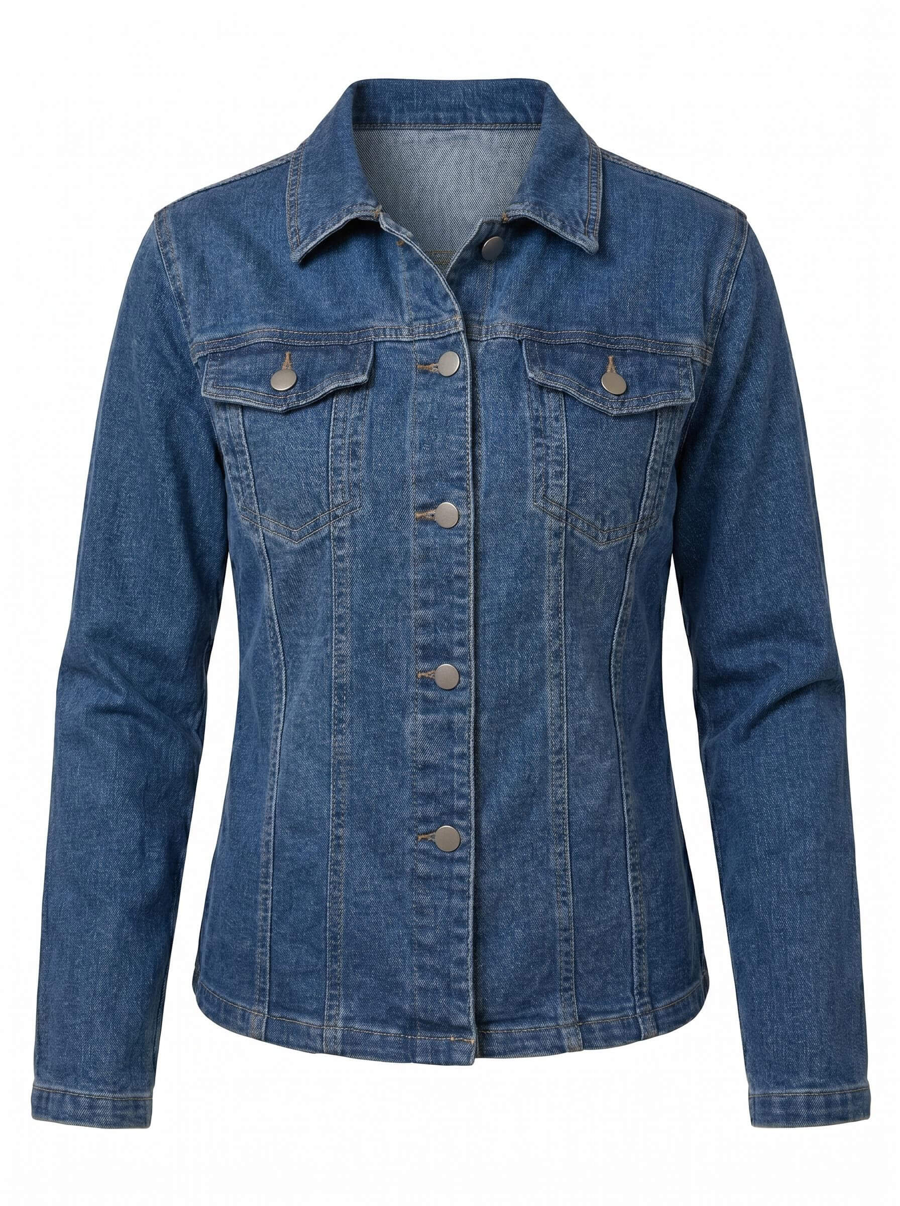 Women’s Slim-Fit Denim Jacket – Metal Buttons, Dual Pockets & Classic Street Style