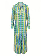 Valeria Printed Long Sleeve Midi Dress – Blue/Pink