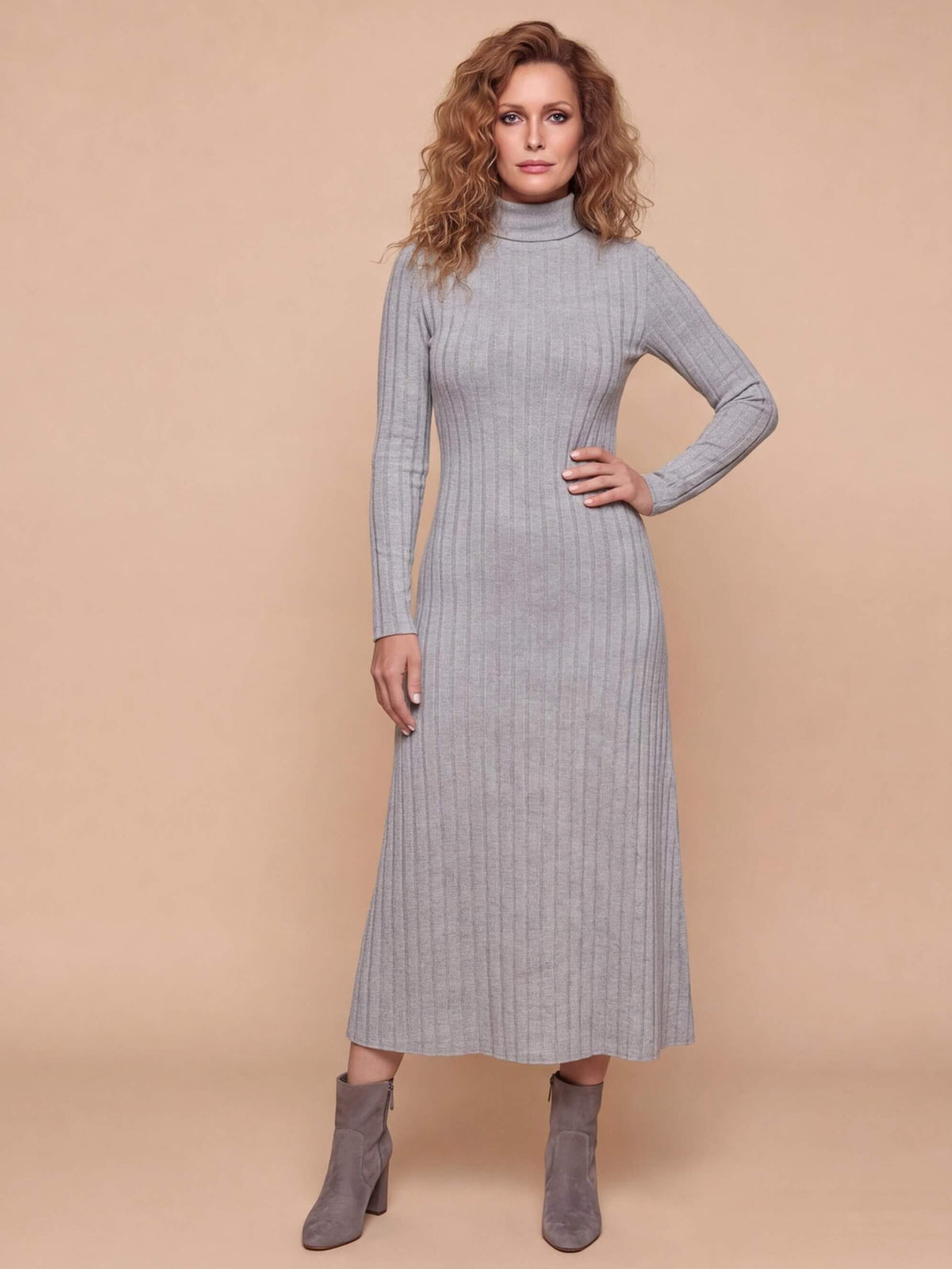 Women’s Ribbed Knit Turtleneck Maxi Dress