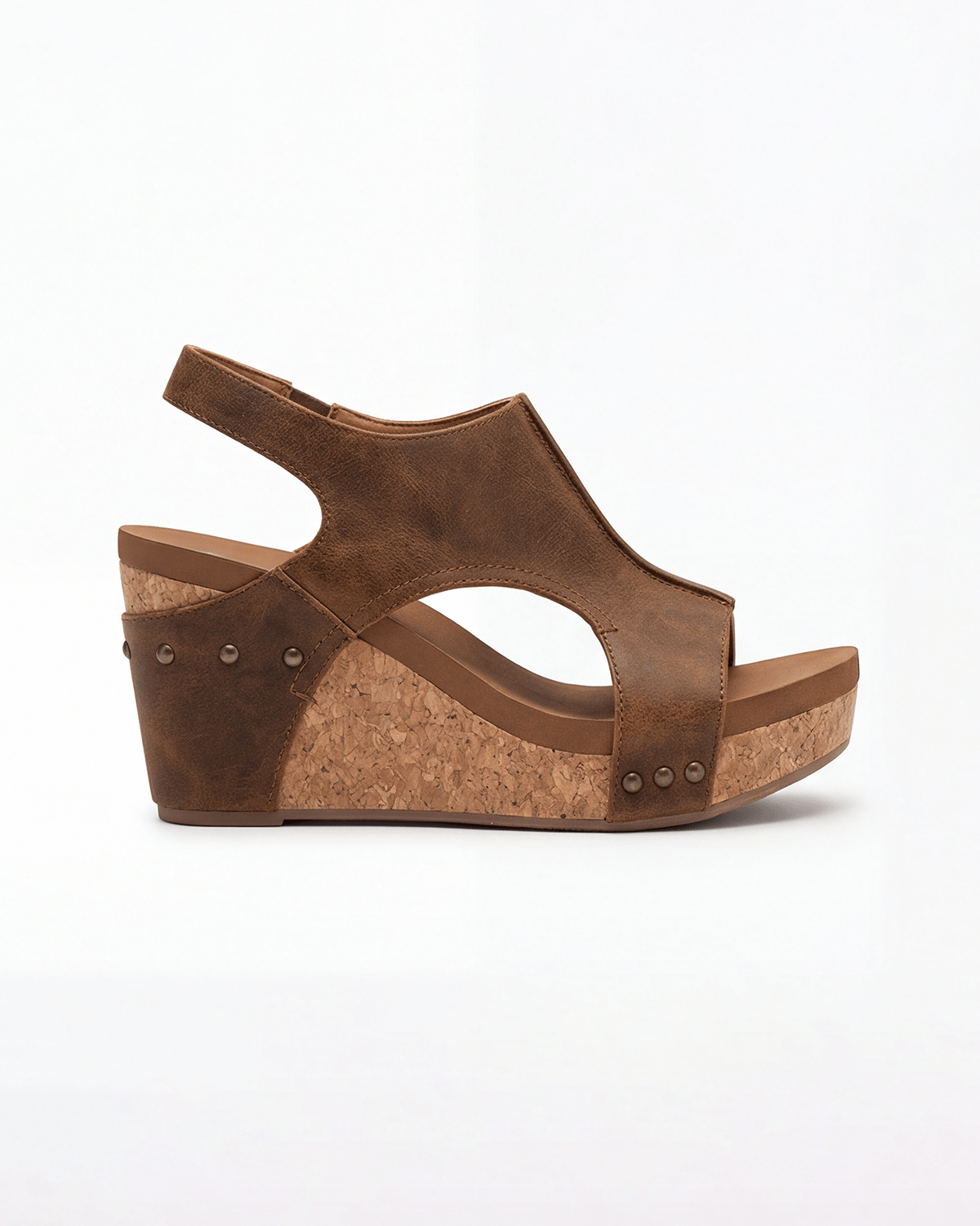 Women’s Wedge Sandals with Slingback Strap- Cork- Look