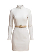 Women High-Neck Mini Dress with Belt