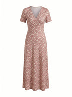 Elegant Women’s Floral V-Neck Dress – Smocked Bodice & High-Stretch Comfort