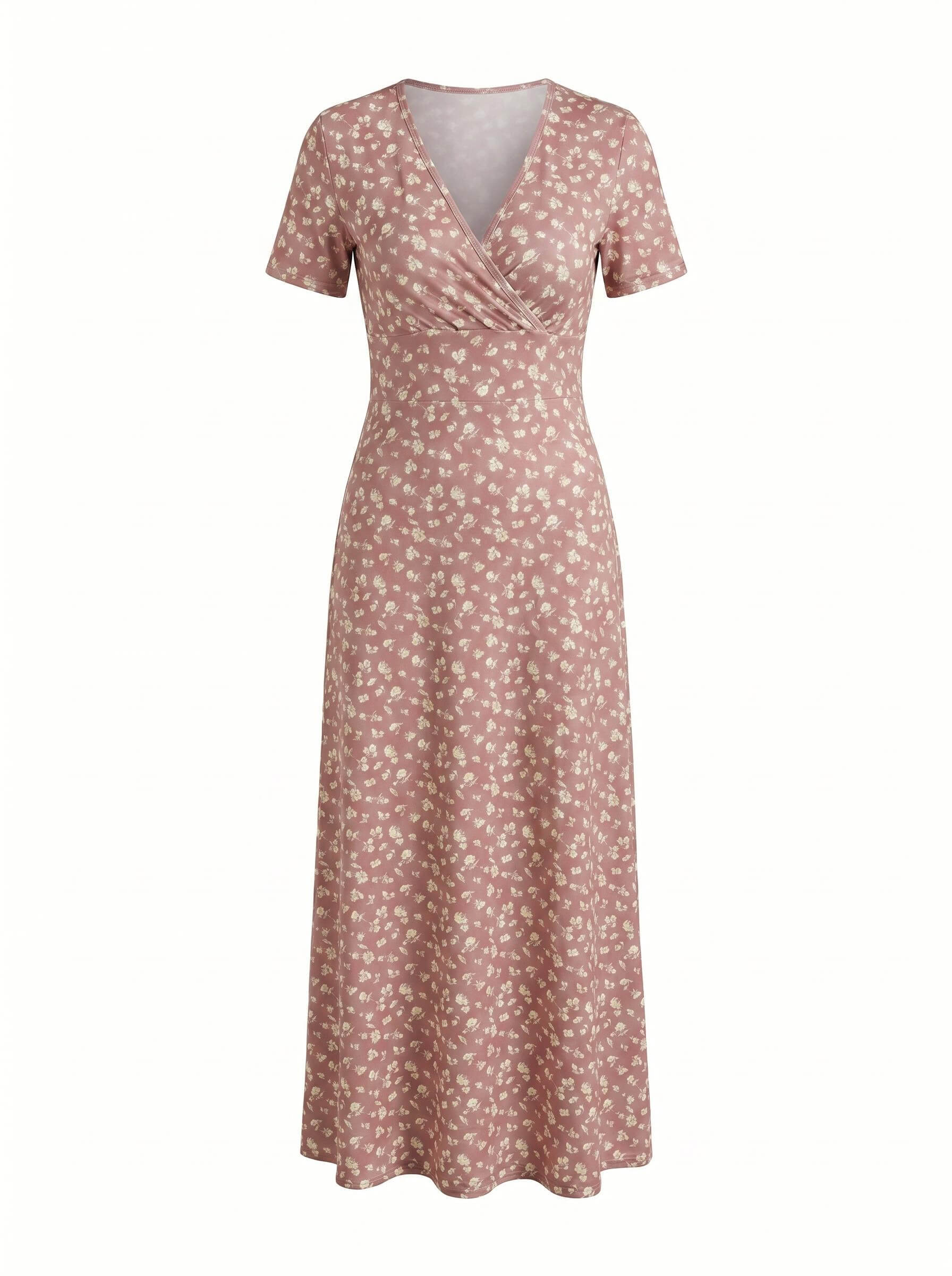 Elegant Women’s Floral V-Neck Dress – Smocked Bodice & High-Stretch Comfort