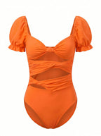 Women’s Puff Sleeve Cut-Out One-Piece Swimsuit
