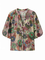Women’s Floral Button-Down Blouse with Flowing Fit