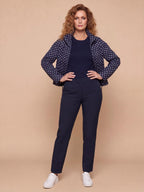 Women’s Polka Dot Drawstring Jacket with High Collar