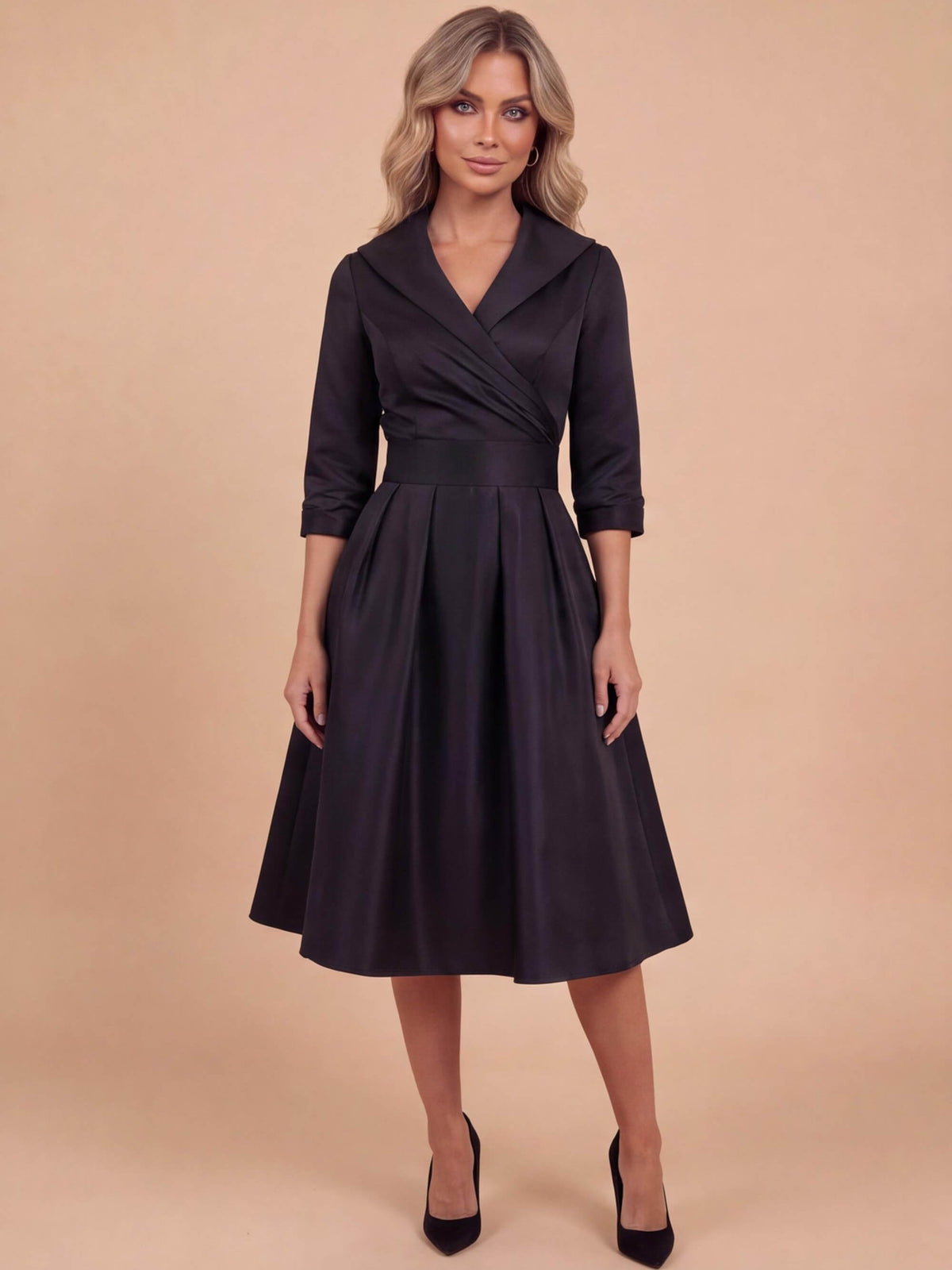 Women’s Wrap Midi Dress with Flared Skirt