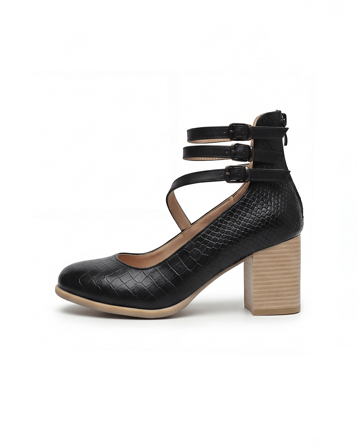 Women’s Block Heel Pumps with Triple-Strap
