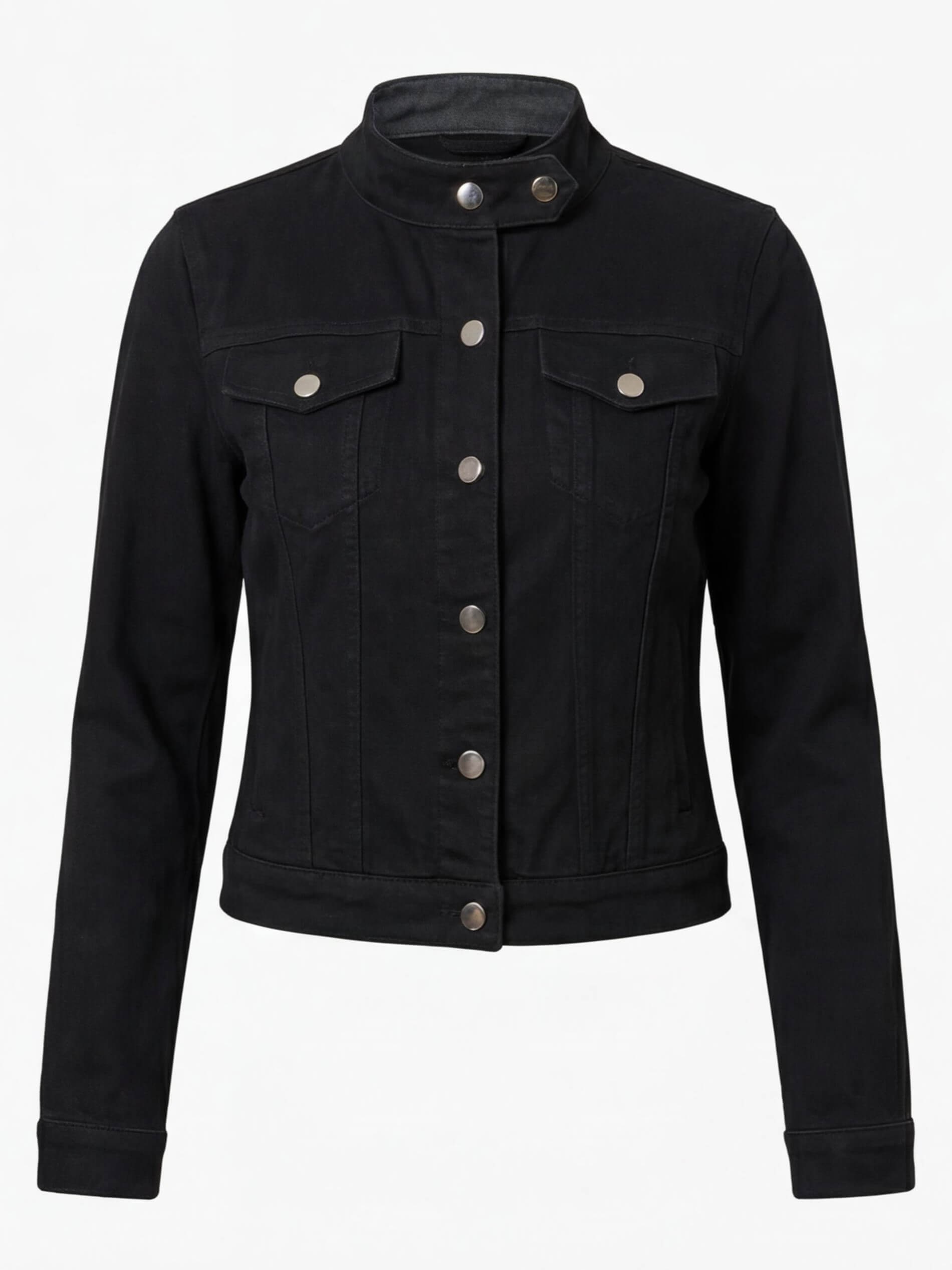 Women’s Suede-Look Button Jacket – Stand Collar - Spring/Fall