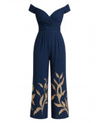 Women’s Jumpsuit – Off-Shoulder Wide-Leg Embroidered Evening Jumpsuit