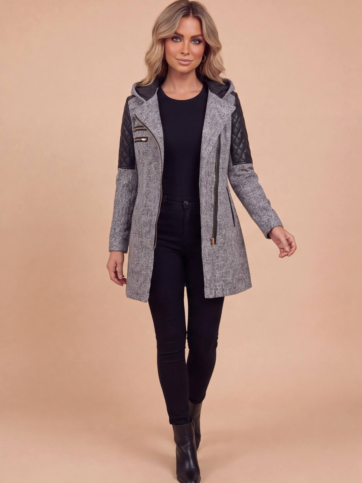 Women’s Textured Hooded Zip-Up Coat