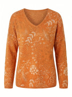 Women’s Autumn V-Neck Floral Top – Relaxed & Sophisticated
