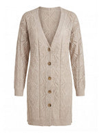 Women’s Elegant Textured Knit Cardigan – Soft V-Neck & Relaxed Spring Comfort