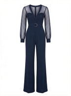 Elegant Allure, Effortless Confidence – Navy Wide-Leg Jumpsuit