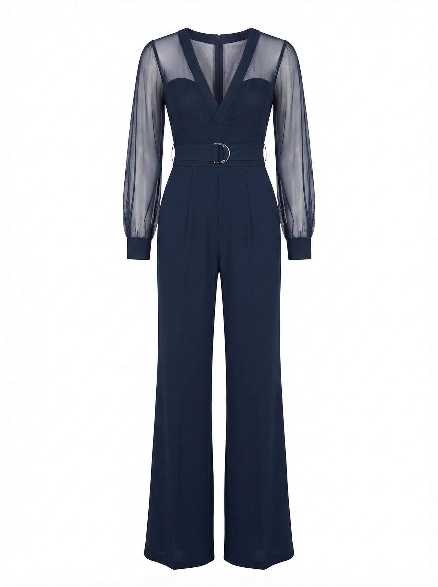 Elegant Allure, Effortless Confidence – Navy Wide-Leg Jumpsuit