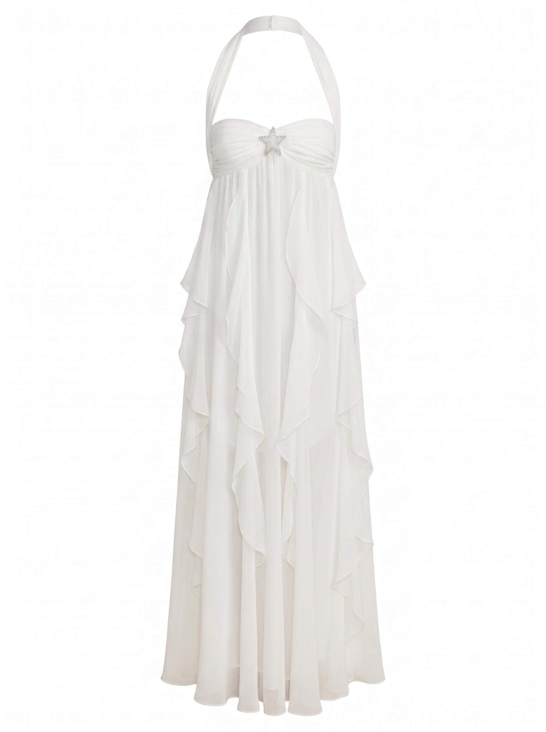 Women’s Chiffon Halter Maxi Dress – Romantic Layered Silhouette