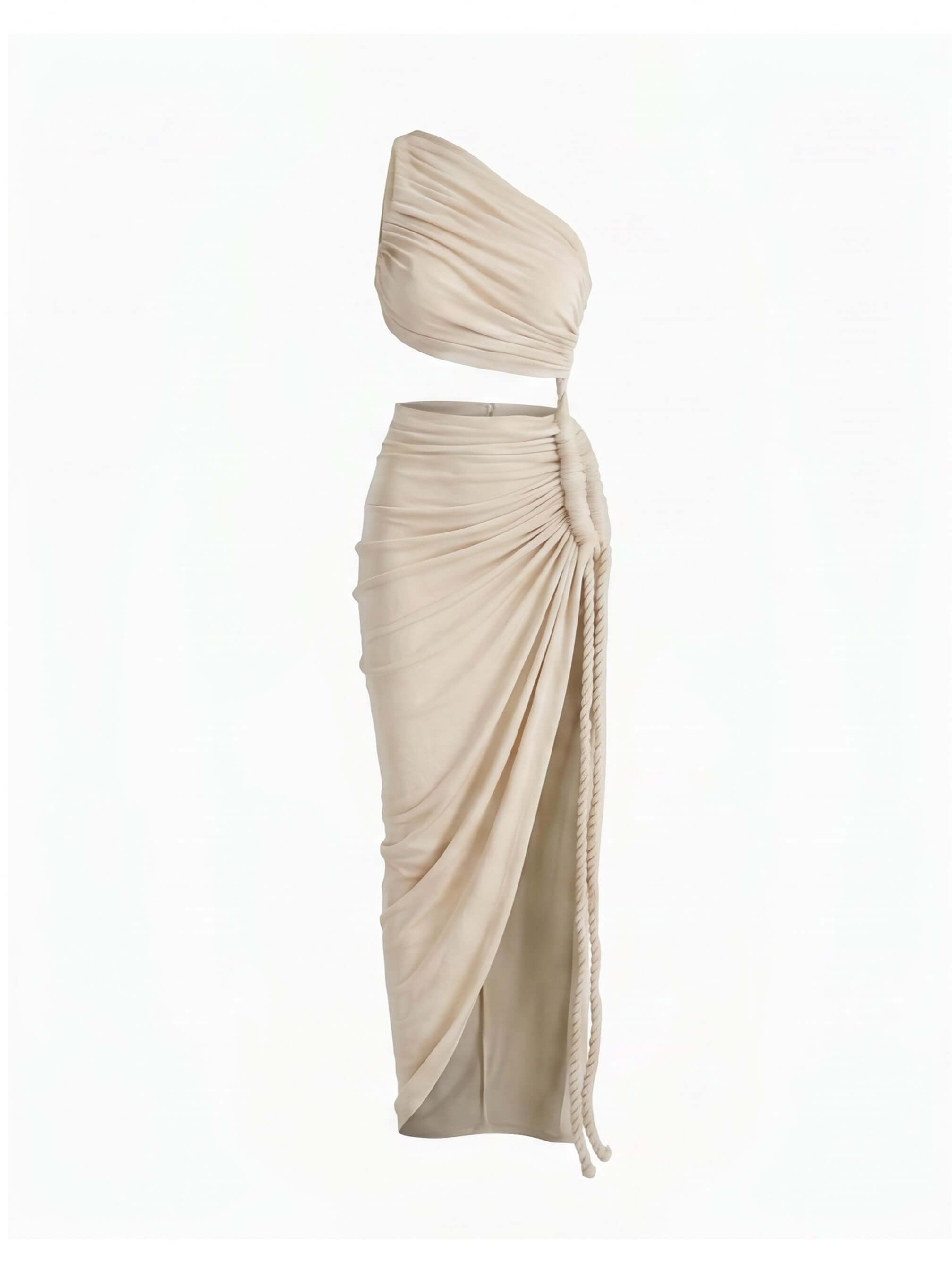 Women’s One-Shoulder Ruched Top and Maxi Skirt Set