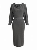 Draped Midi Dress with Cowl Neckline