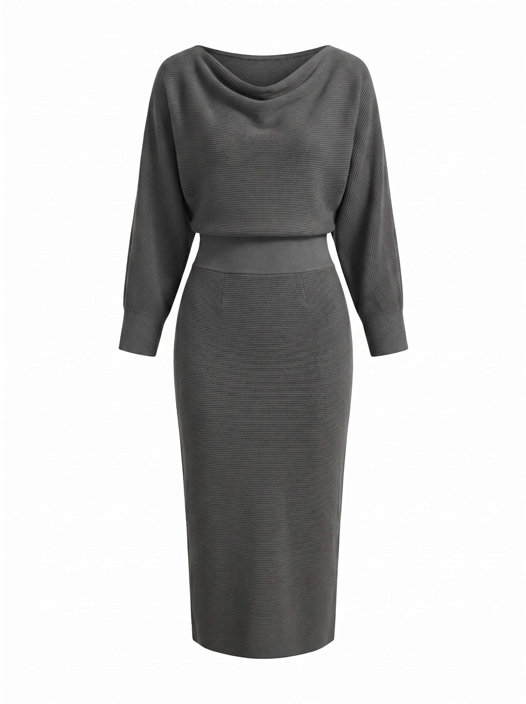 Draped Midi Dress with Cowl Neckline