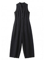 Women’s Sleeveless Button Front Wide-Leg Jumpsuit