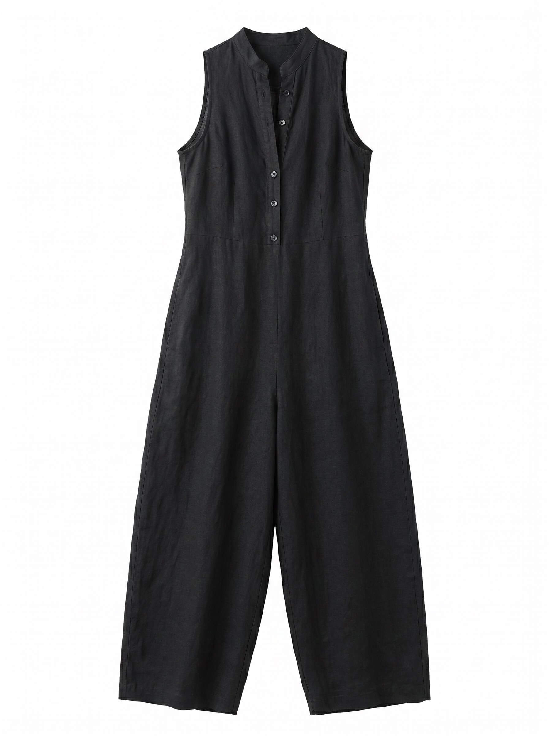 Women’s Sleeveless Button Front Wide-Leg Jumpsuit