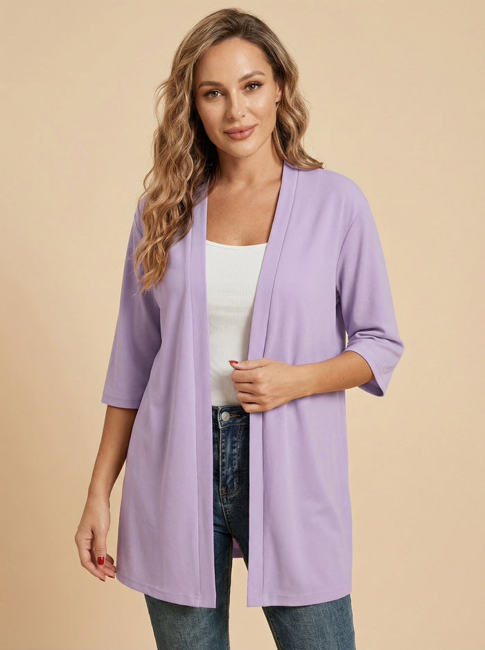 Women’s Stretch Knit Cardigan – Three-Quarter Sleeves & Elegant Everyday Comfort