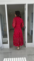 Lucia Long Sleeve Lace Dress – Burgundy