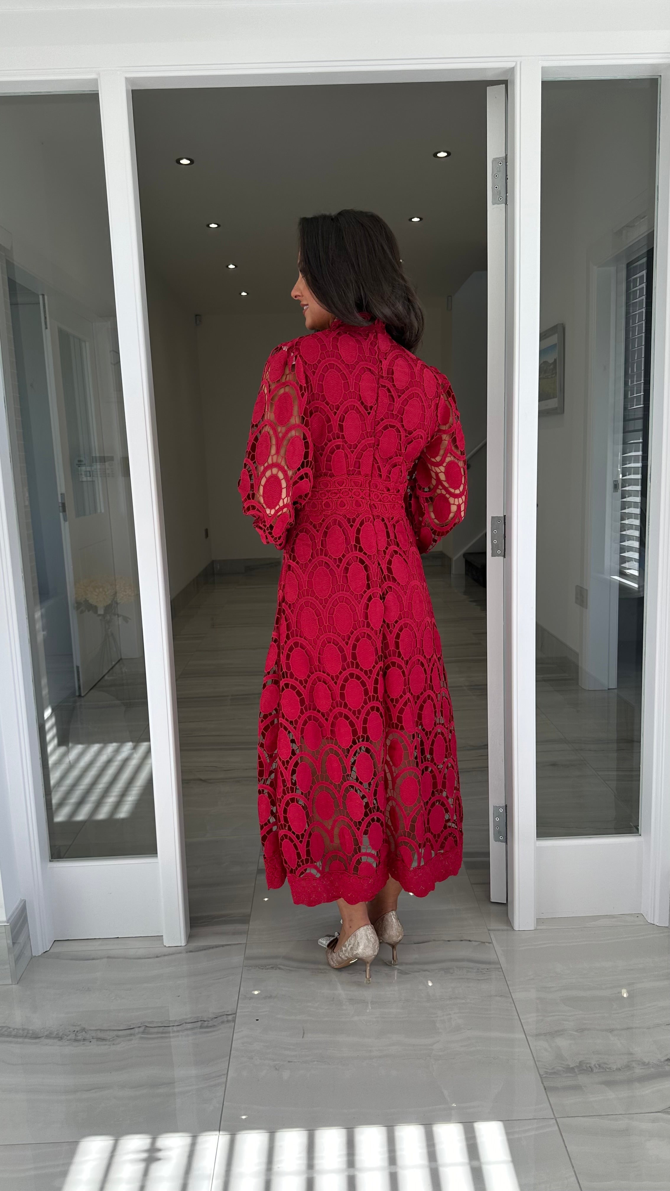 Lucia Long Sleeve Lace Dress – Burgundy