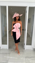 Amara Strapless Bandage Dress – Black/Pink Bow