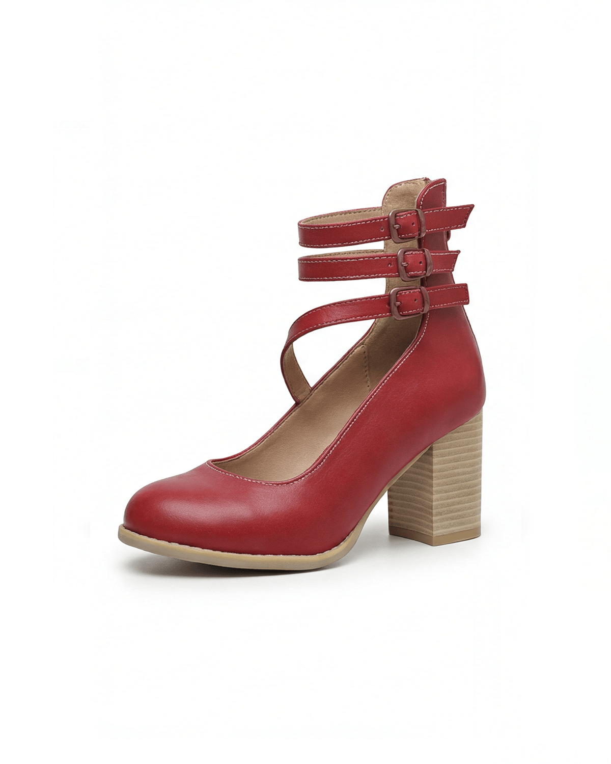 Women’s Block Heel Pumps with Triple-Strap