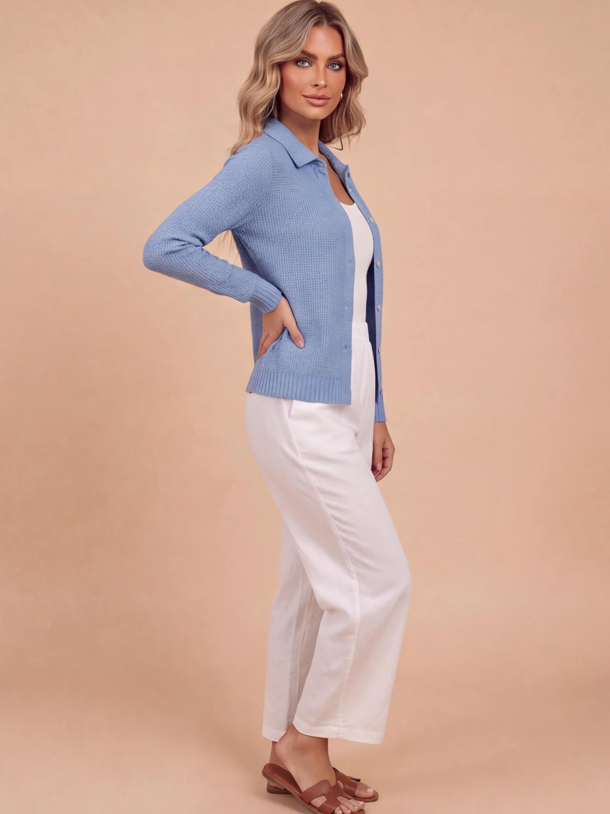 Women’s Textured Knit Button-Up Shirt
