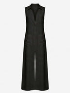 Women’s Sleeveless Collared Wide-Leg Jumpsuit
