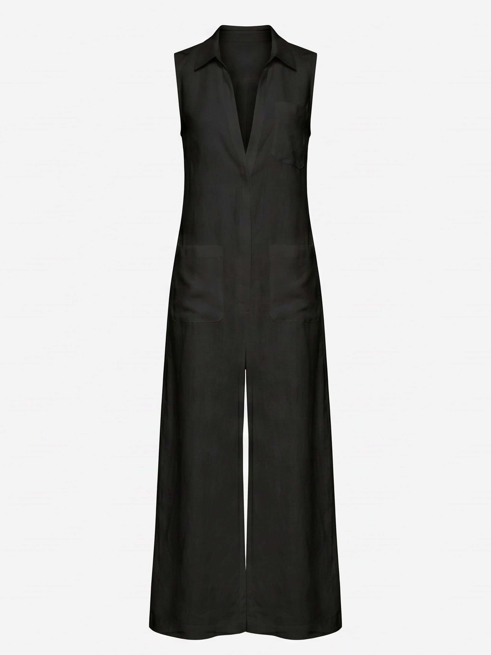 Women’s Sleeveless Collared Wide-Leg Jumpsuit