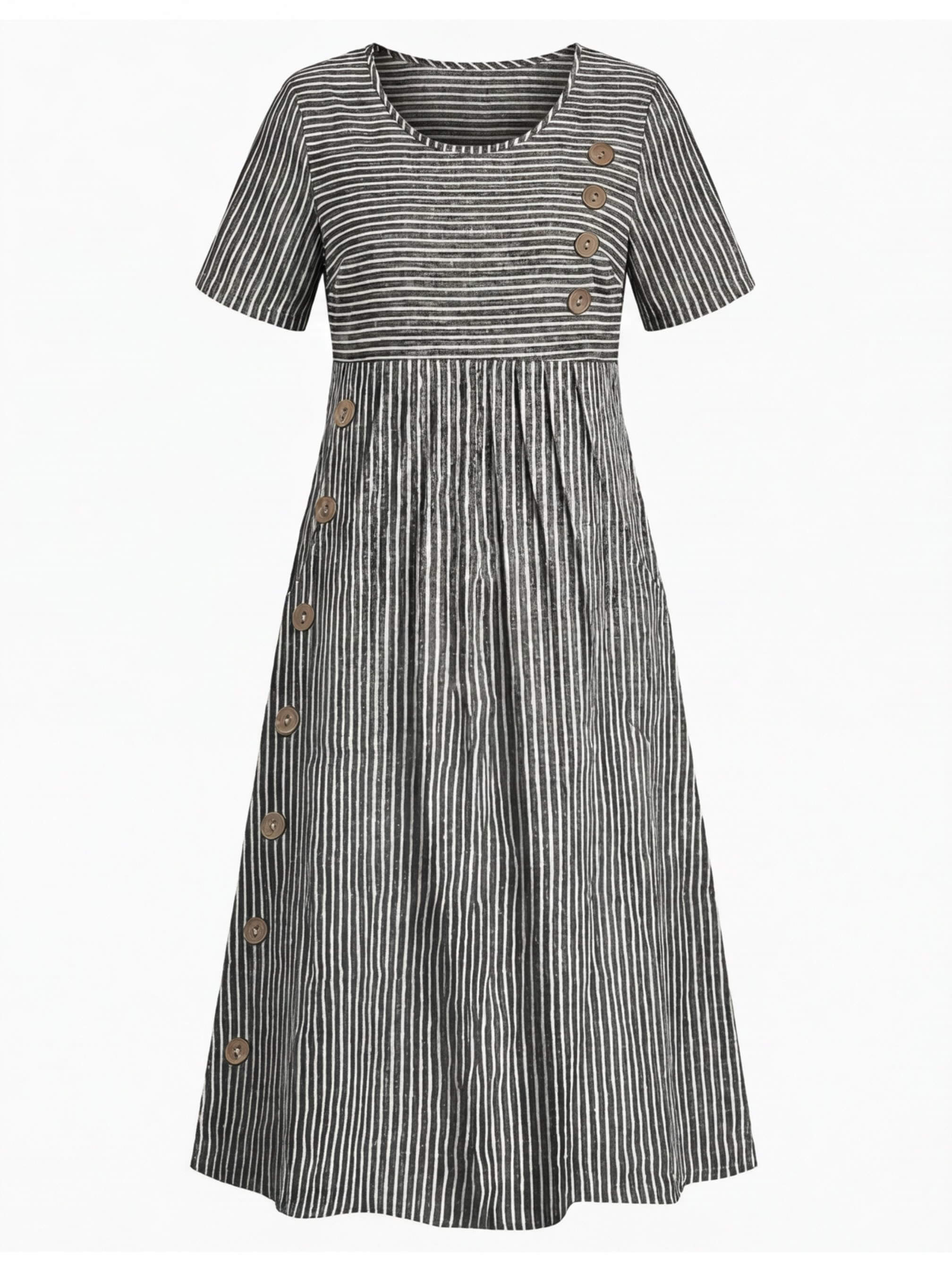 Women’s Striped Midi Dress with Button Detail