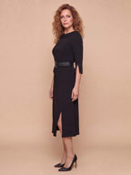 Women’s Belted Long-Sleeve Midi Dress