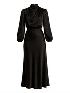 Elegant women’s midi dress with a high neckline and long sleeves