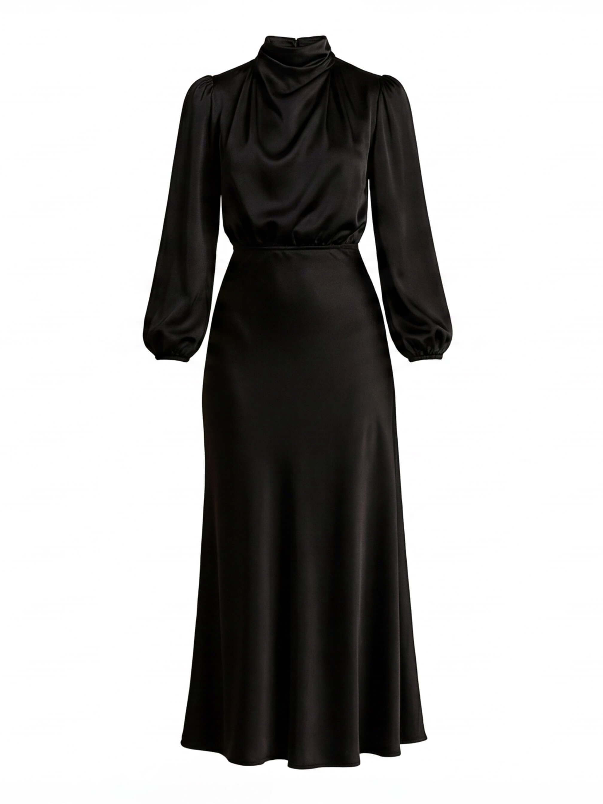 Elegant women’s midi dress with a high neckline and long sleeves