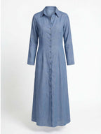 Women’s Elegant Button-Front Maxi Dress – Classic Lapel Collar & Flowing Silhouette