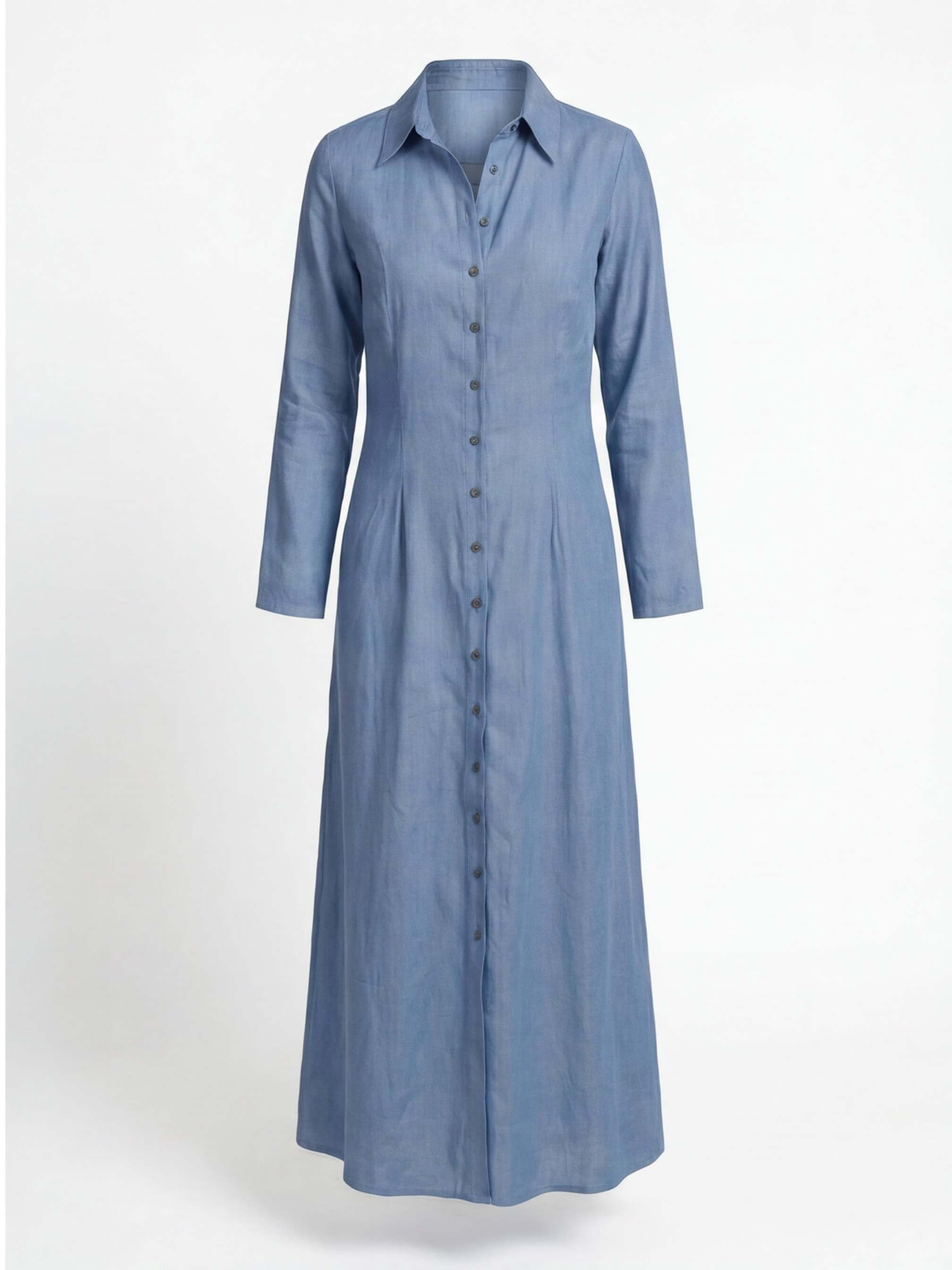 Women’s Elegant Button-Front Maxi Dress – Classic Lapel Collar & Flowing Silhouette