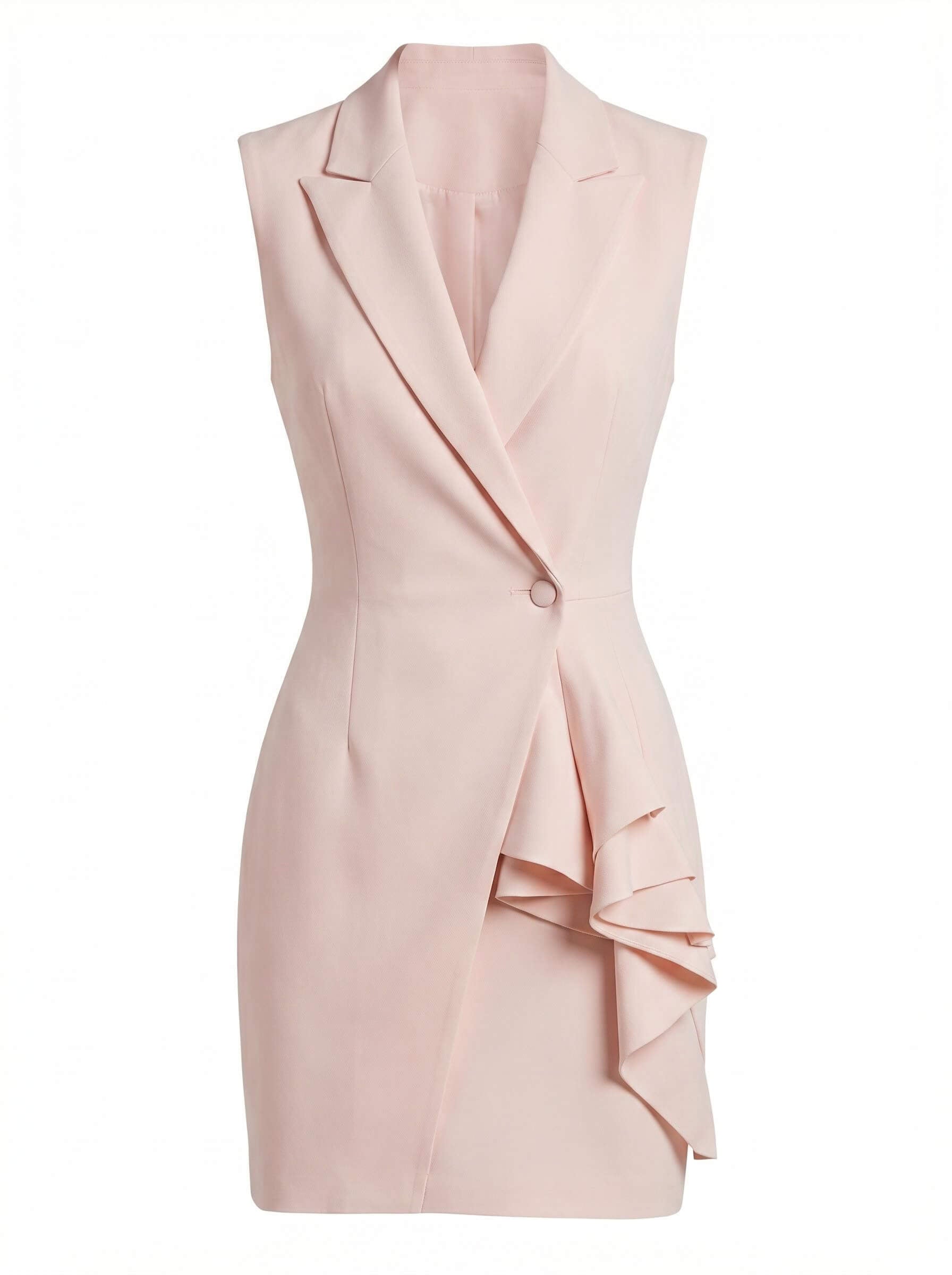 Women’s Sleeveless Blazer Dress – Tailored Elegance with Ruffle Detail