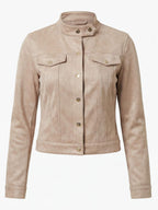 Women’s Suede-Look Button Jacket – Stand Collar - Spring/Fall