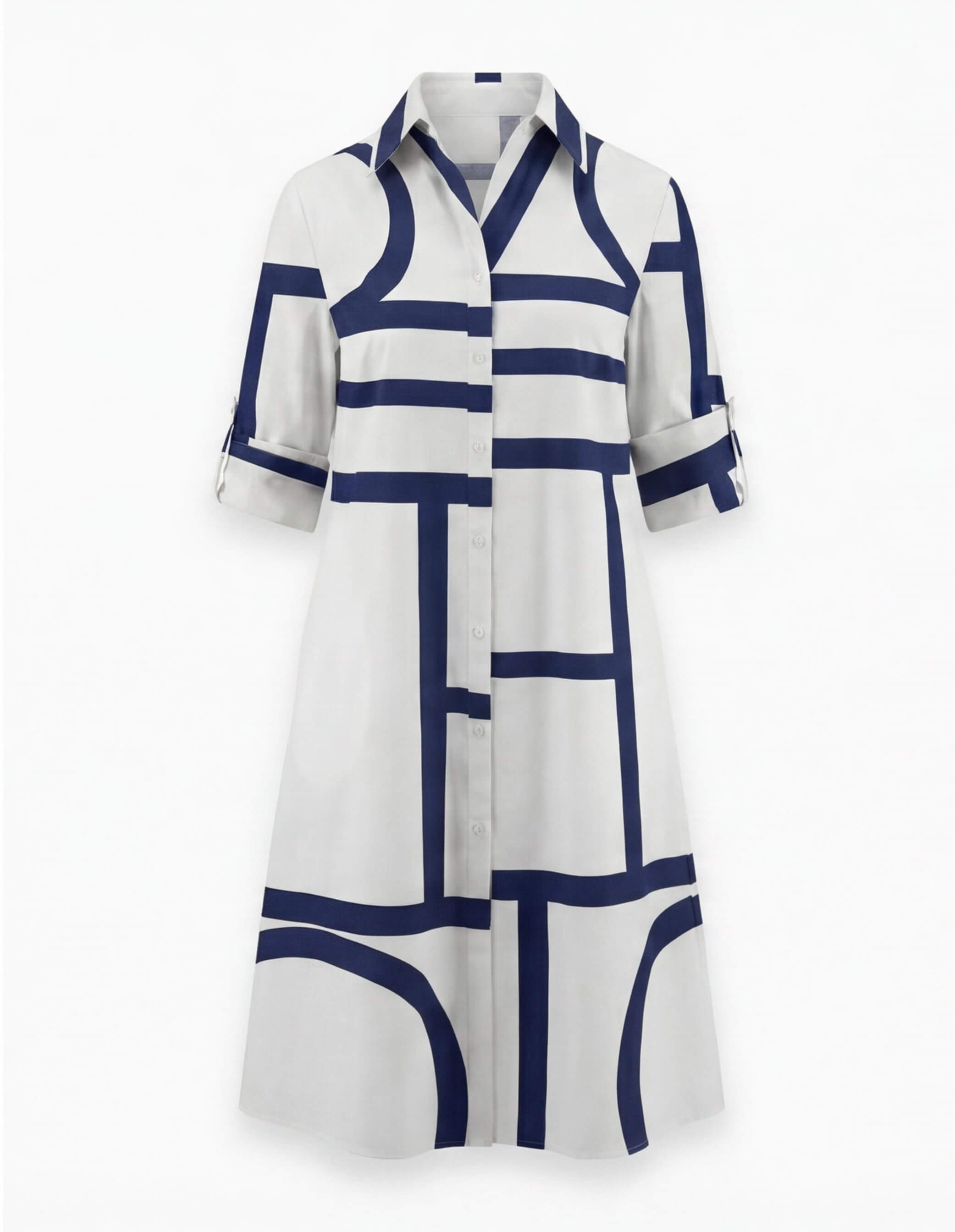 Women’s Dress – Geometric Print Shirt Dress